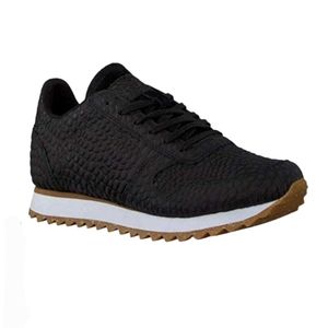 Woden Ydun II Black Textured Leather Sneaker Shoe Size 8 40 Low Top